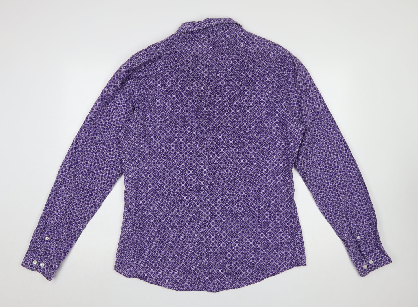 H&M Men’s Purple Geometric Long Sleeve Cotton Button-Up Shirt Size L