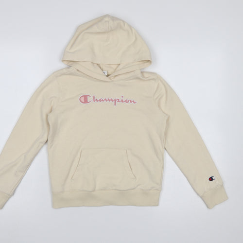 Champion Girls Beige Cotton Blend Pullover Hoodie Medium 9-10 Years