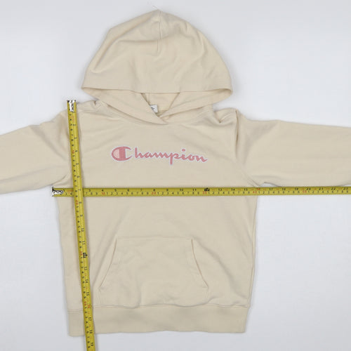 Champion Girls Beige Cotton Blend Pullover Hoodie Medium 9-10 Years