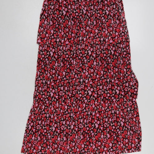Next Women Red Floral Pleated Midi Skirt Size 6