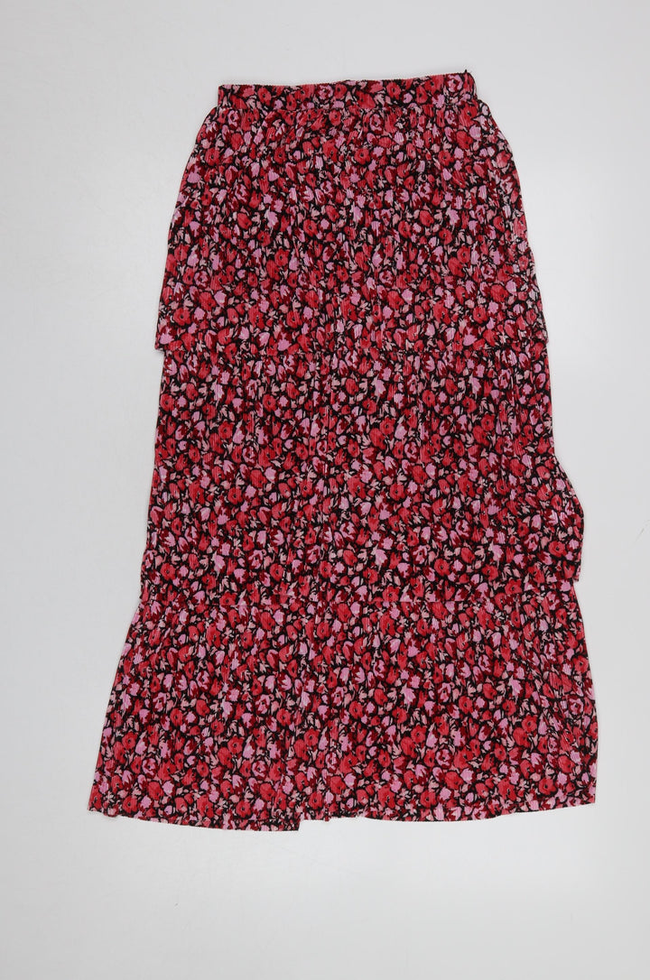 Next Women Red Floral Pleated Midi Skirt Size 6