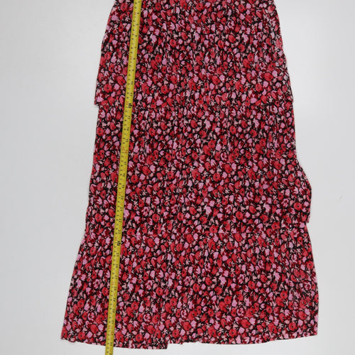 Next Women Red Floral Pleated Midi Skirt Size 6