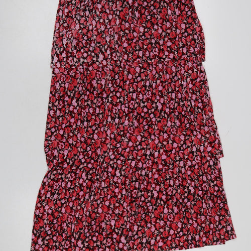 Next Women Red Floral Pleated Midi Skirt Size 6