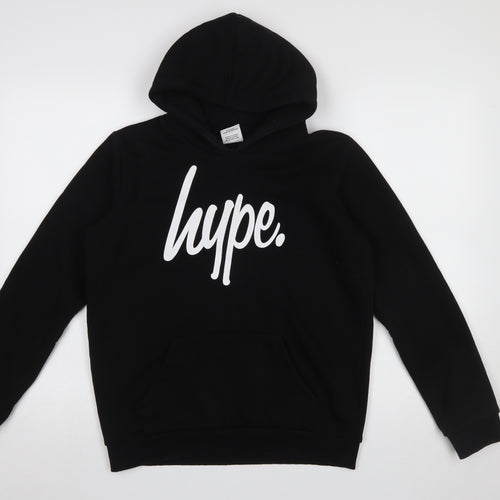 Hype Boys Black Pullover Hoodie 14 Years Cotton Blend Logo Front
