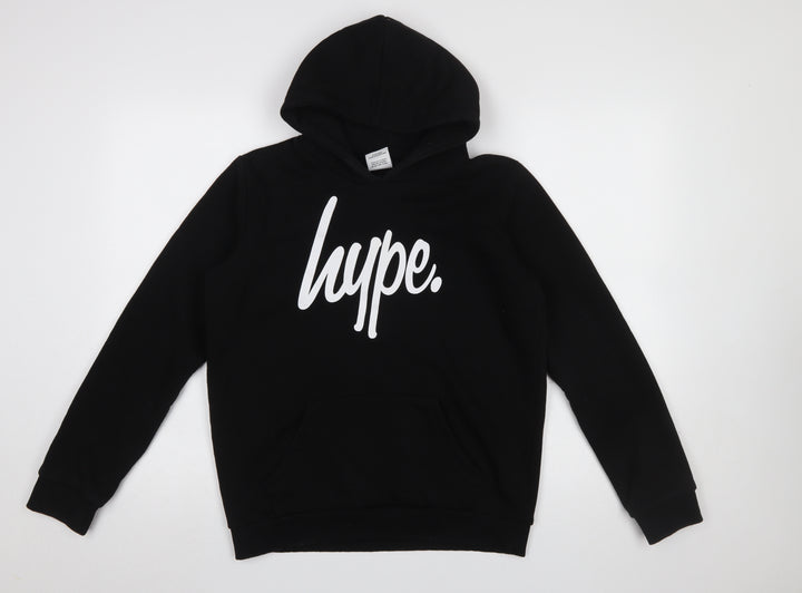 Hype Boys Black Pullover Hoodie 14 Years Cotton Blend Logo Front