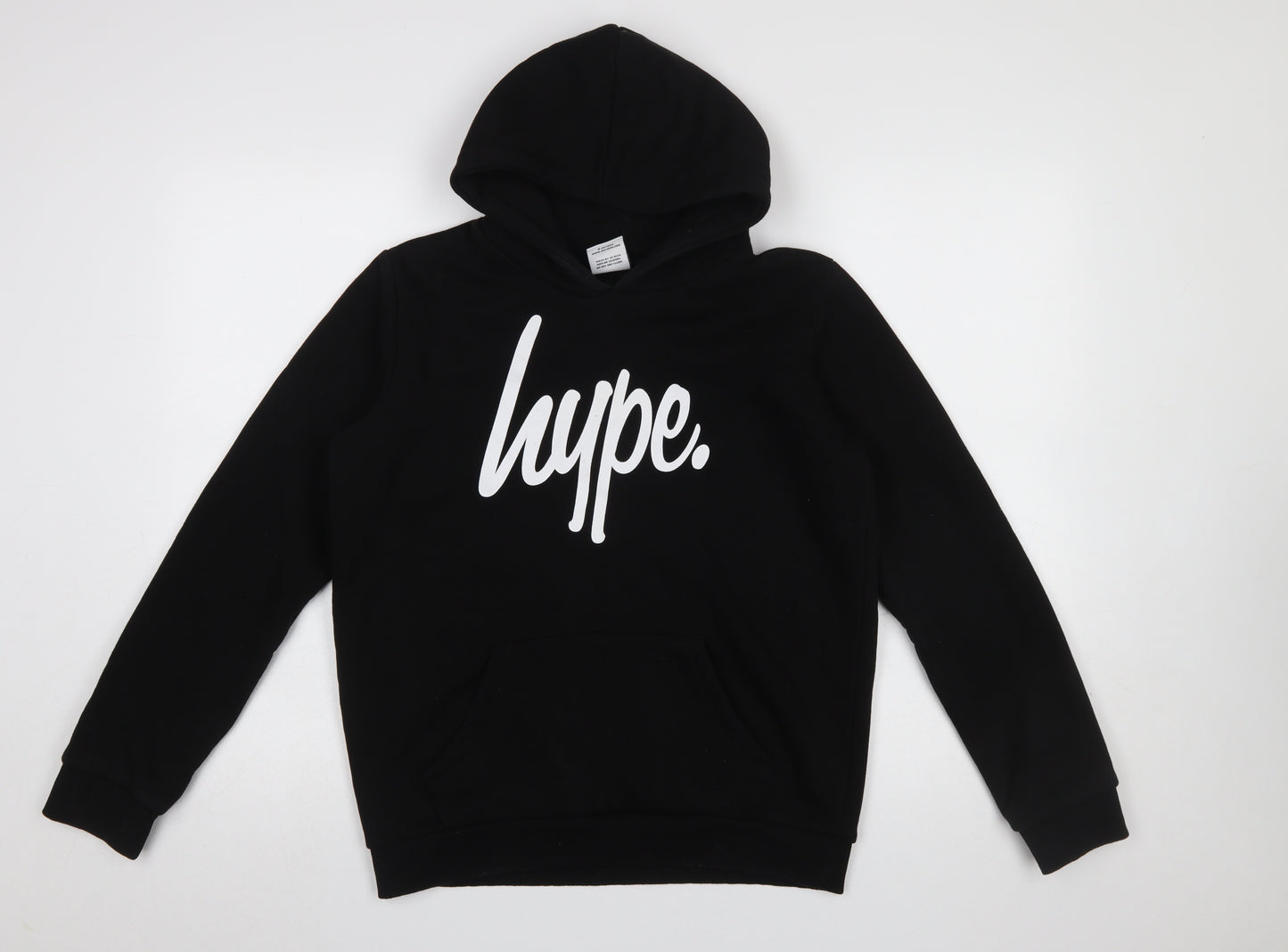 Hype Boys Black Pullover Hoodie 14 Years Cotton Blend Logo Front