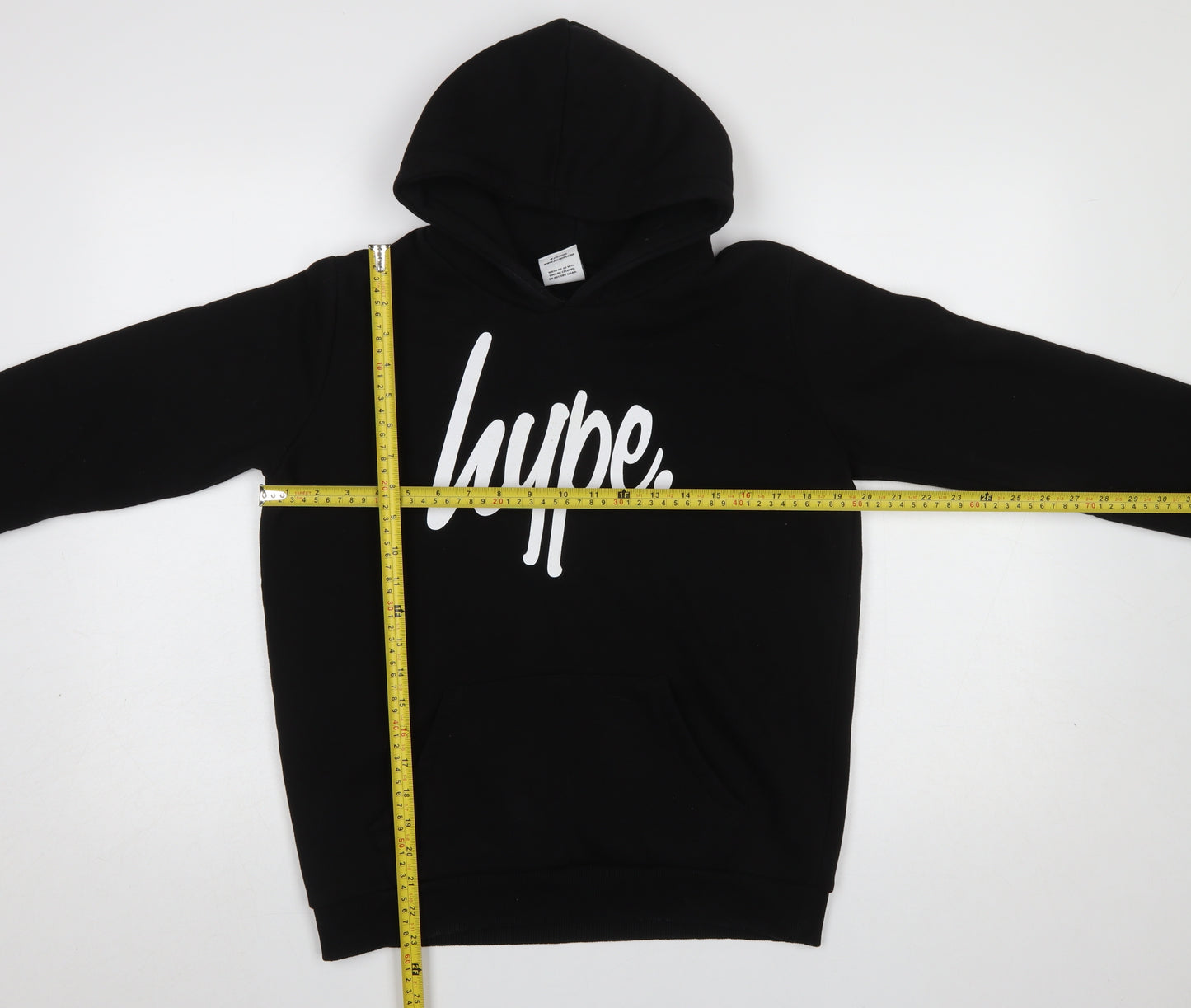 Hype Boys Black Pullover Hoodie 14 Years Cotton Blend Logo Front