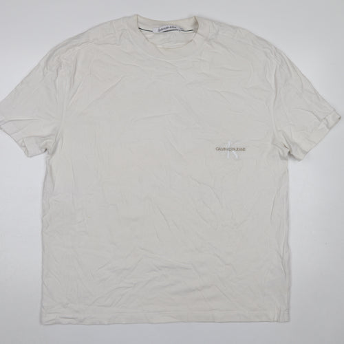 Calvin Klein Jeans Men's White 2XL Cotton Crew Neck Logo T-Shirt