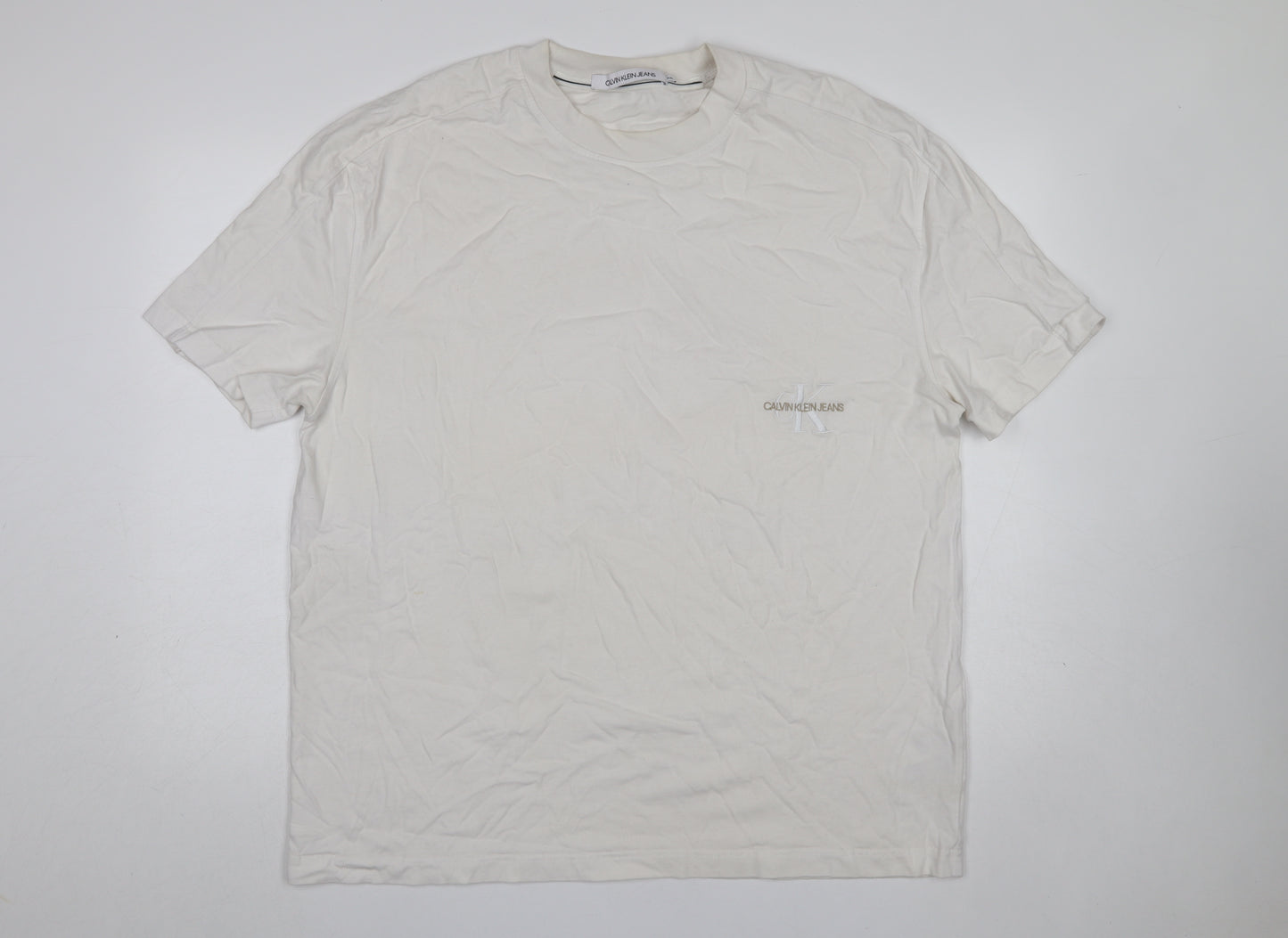 Calvin Klein Jeans Men's White 2XL Cotton Crew Neck Logo T-Shirt