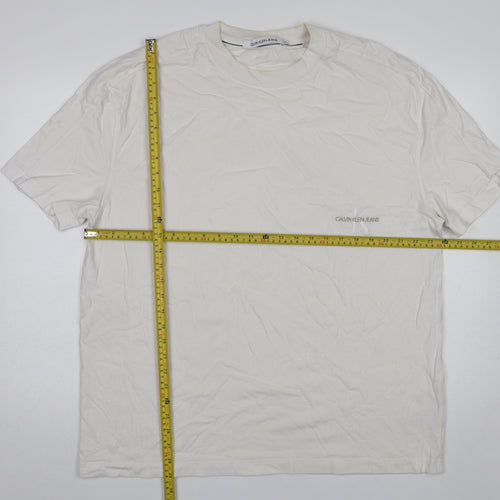 Calvin Klein Jeans Men's White 2XL Cotton Crew Neck Logo T-Shirt