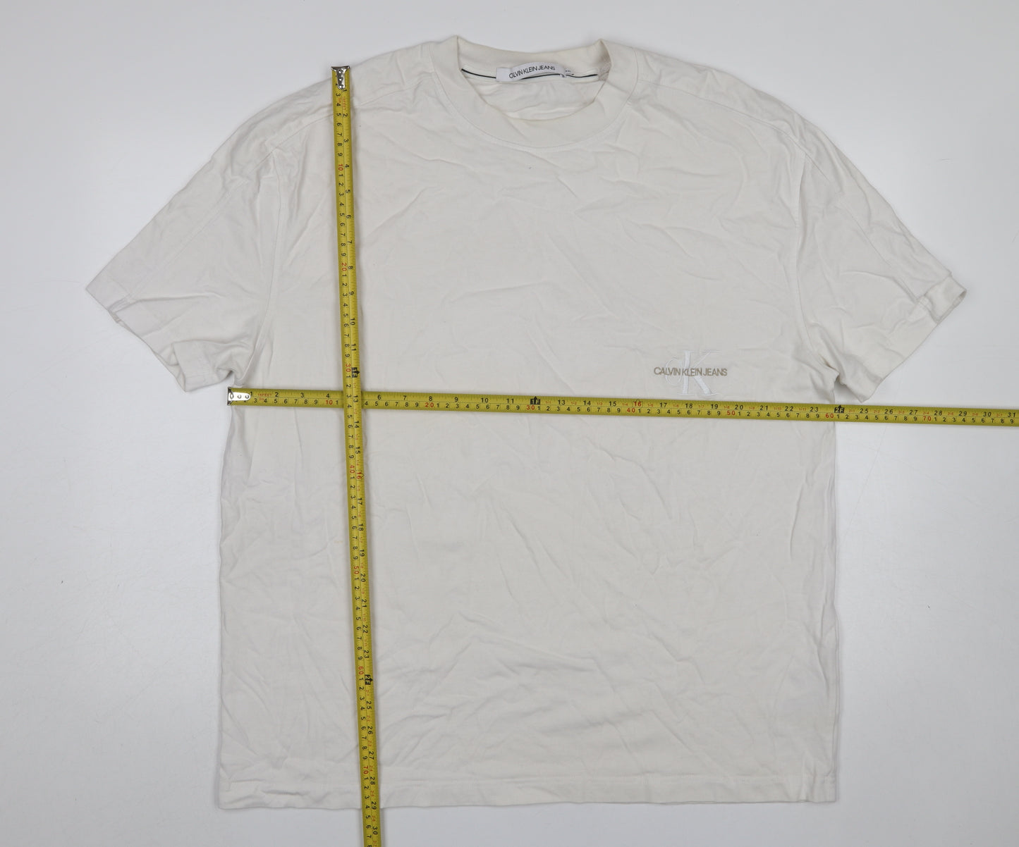 Calvin Klein Jeans Men's White 2XL Cotton Crew Neck Logo T-Shirt