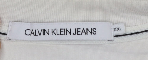 Calvin Klein Jeans Men's White 2XL Cotton Crew Neck Logo T-Shirt