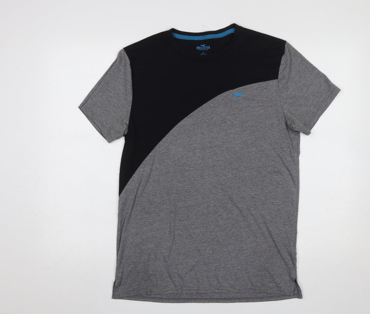 Hollister Men's Grey Colourblock Crew Neck Short Sleeve T-Shirt M