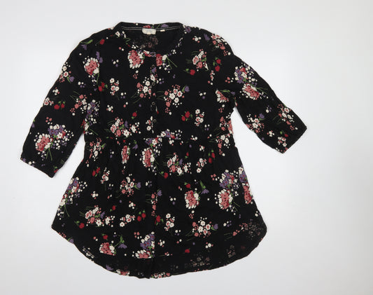 Fat Face Women's Black Floral Tunic Blouse Size 14