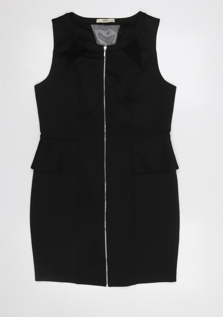 Oasis Women’s Black Size 16 Sleeveless Peplum Zip Pencil Dress
