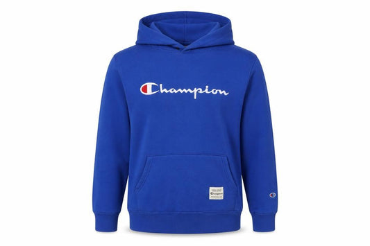 Front view of Champion Women’s Blue Pullover Hoodie, size L, Cotton Blend Casual
