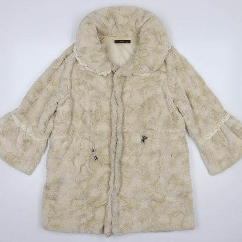 SOMA Women’s Beige Faux Fur Mid-Length Coat S Classic Winter Overcoat