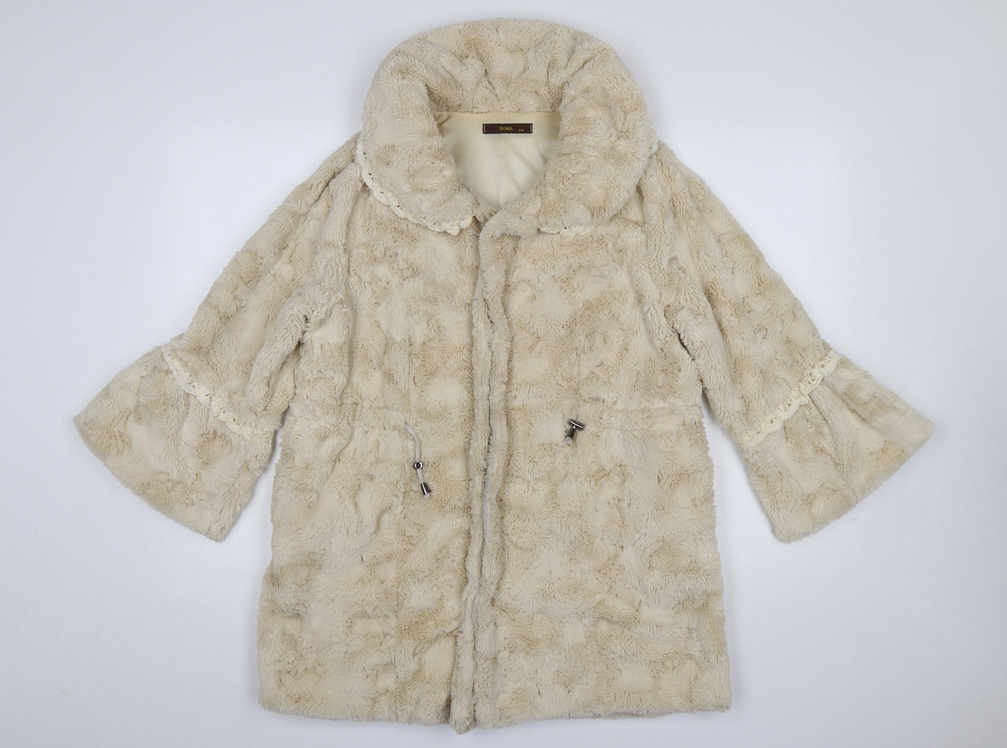 SOMA Women’s Beige Faux Fur Mid-Length Coat S Classic Winter Overcoat