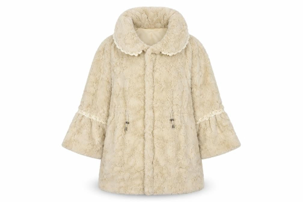 SOMA Women’s Beige Faux Fur Mid-Length Coat S Classic Winter Overcoat