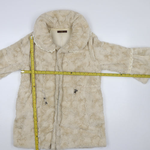 SOMA Women’s Beige Faux Fur Mid-Length Coat S Classic Winter Overcoat