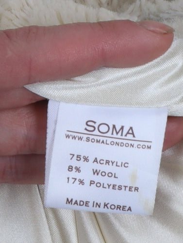 SOMA Women’s Beige Faux Fur Mid-Length Coat S Classic Winter Overcoat