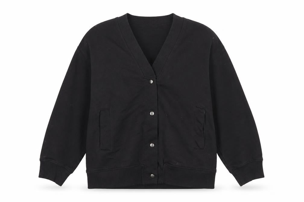 Front view of Zara Women Black Medium Cardigan Sweatshirt Button Closure Cotton Blend