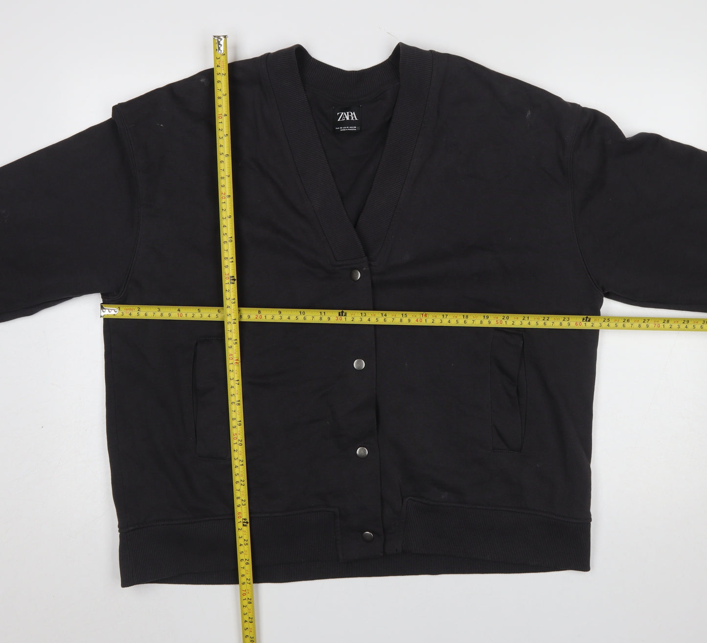 Zara Women Black Medium Cardigan Sweatshirt Button Closure Cotton Blend