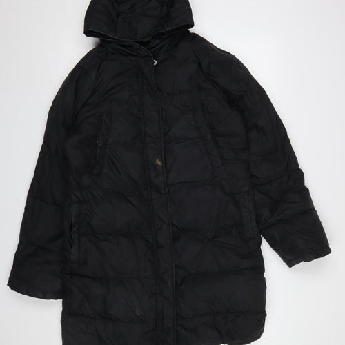United Colors of Benetton Women’s Black Long Hooded Puffer Coat Size S