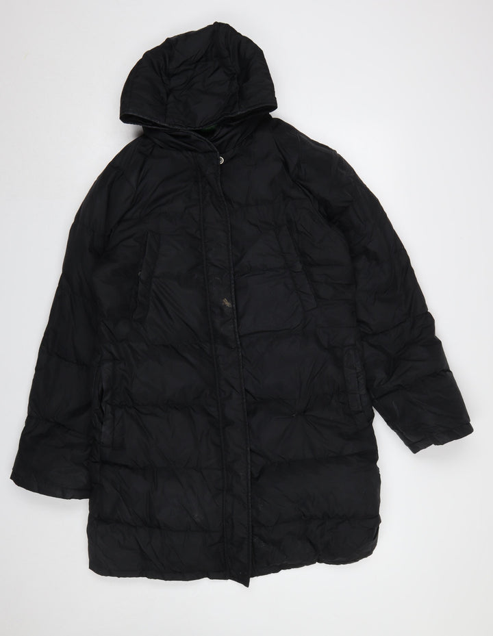 United Colors of Benetton Women’s Black Long Hooded Puffer Coat Size S
