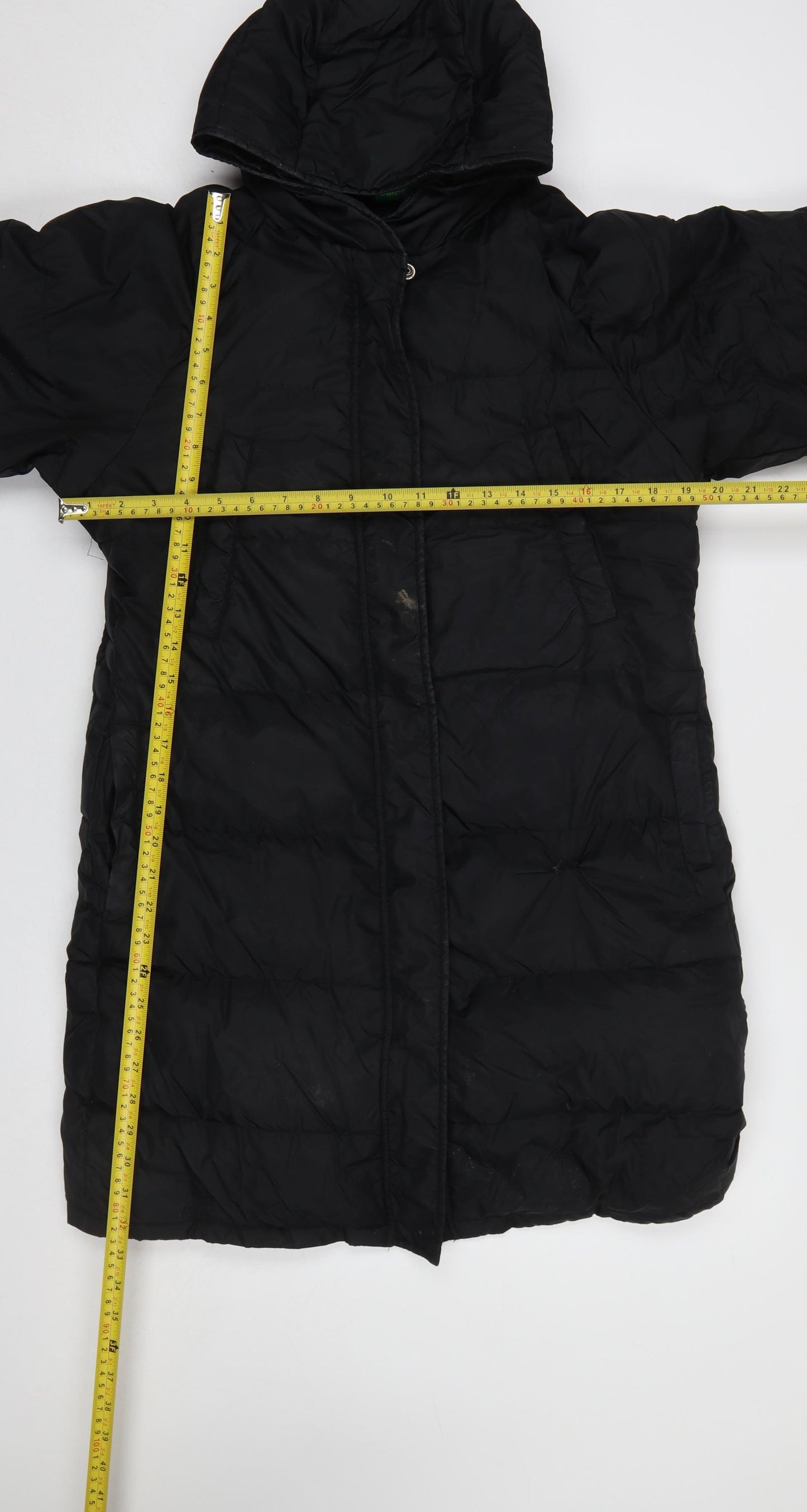 United Colors of Benetton Women’s Black Long Hooded Puffer Coat Size S