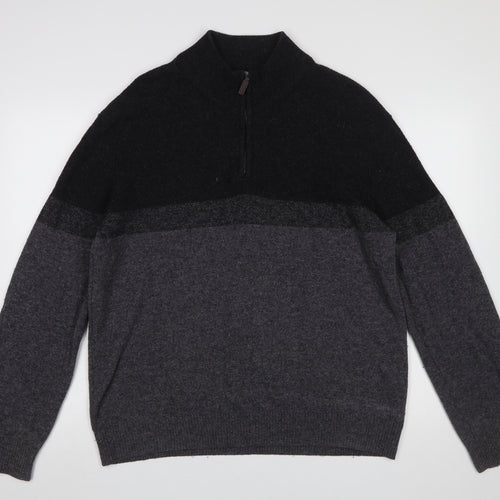 Marks and Spencer Men's Grey Wool Half Zip Jumper Medium