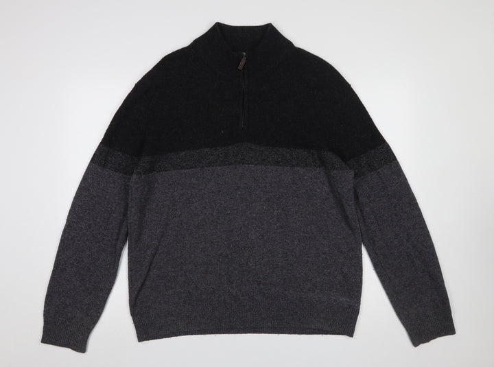 Marks and Spencer Men's Grey Wool Half Zip Jumper Medium