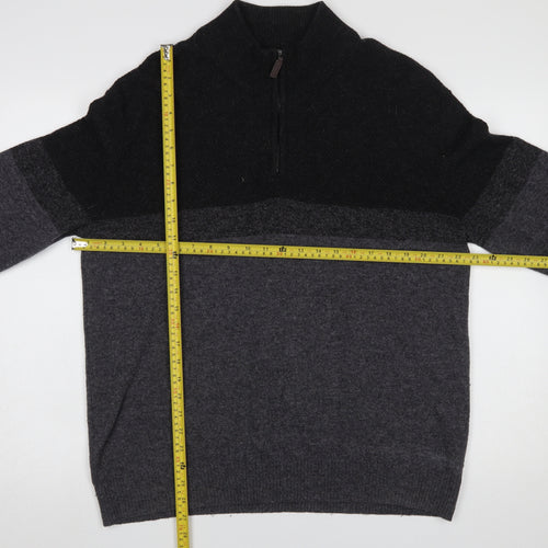 Marks and Spencer Men's Grey Wool Half Zip Jumper Medium