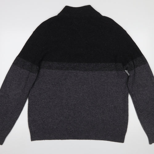 Marks and Spencer Men's Grey Wool Half Zip Jumper Medium