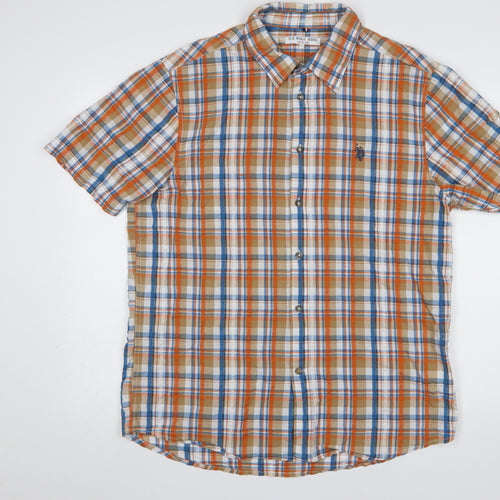 U.S. Polo Assn. Men's Brown Check Cotton Short Sleeve Button-Up Shirt XL