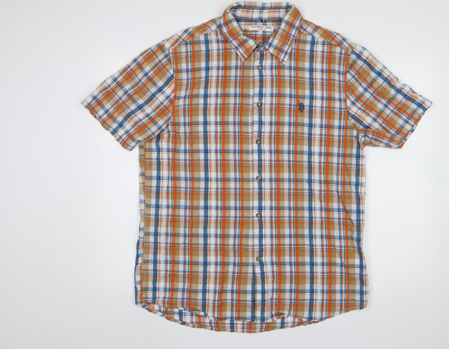 U.S. Polo Assn. Men's Brown Check Cotton Short Sleeve Button-Up Shirt XL