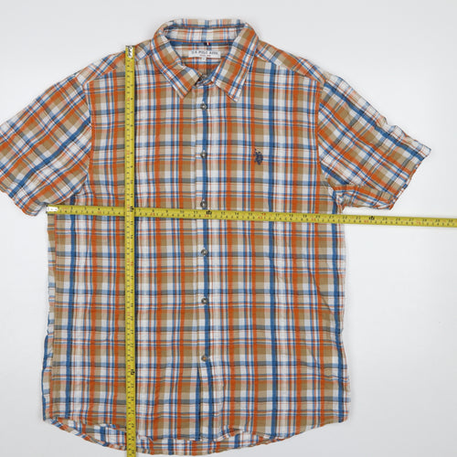 U.S. Polo Assn. Men's Brown Check Cotton Short Sleeve Button-Up Shirt XL