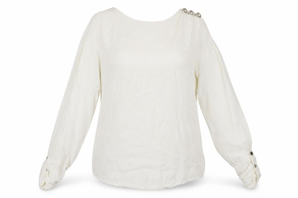Front view of Savida Women Ivory Long Sleeve Viscose Blouse, size 12