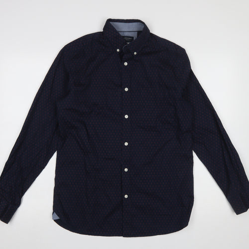 Jack & Jones Men's Blue Geometric Button-Down Cotton Shirt Medium
