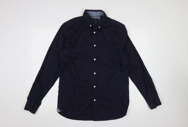 Jack & Jones Men's Blue Geometric Button-Down Cotton Shirt Medium