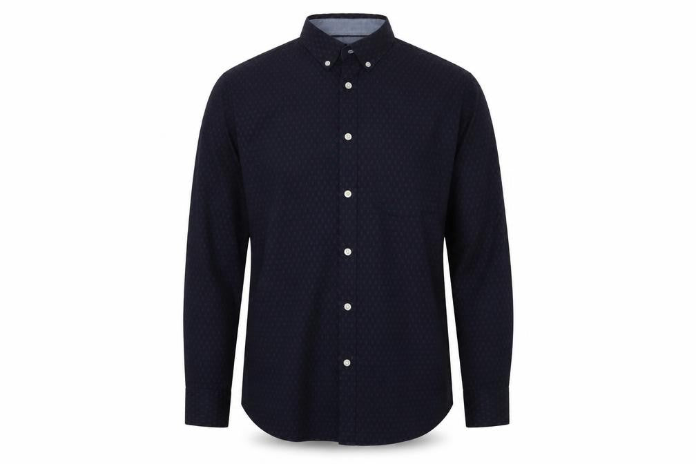 Front view of Jack & Jones Men's Blue Geometric Button-Down Cotton Shirt Medium