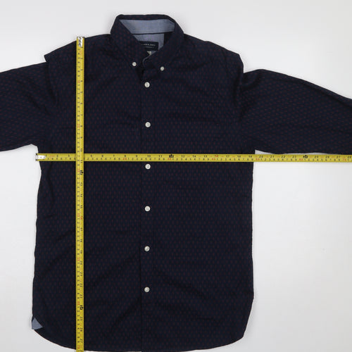 Jack & Jones Men's Blue Geometric Button-Down Cotton Shirt Medium