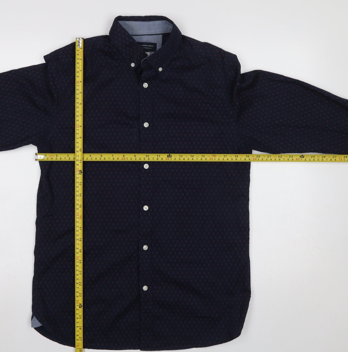 Jack & Jones Men's Blue Geometric Button-Down Cotton Shirt Medium