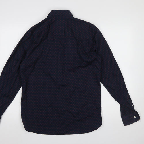 Jack & Jones Men's Blue Geometric Button-Down Cotton Shirt Medium