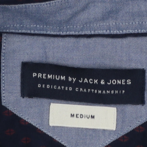 Jack & Jones Men's Blue Geometric Button-Down Cotton Shirt Medium