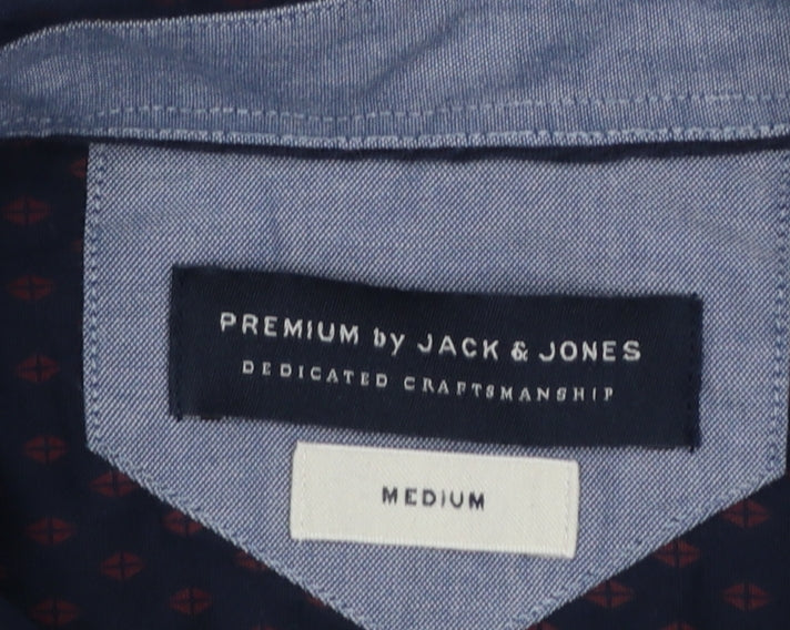 Jack & Jones Men's Blue Geometric Button-Down Cotton Shirt Medium