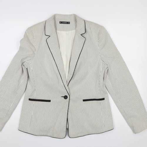 Dunnes Women Beige Pinstripe Single Breasted Blazer Size 14