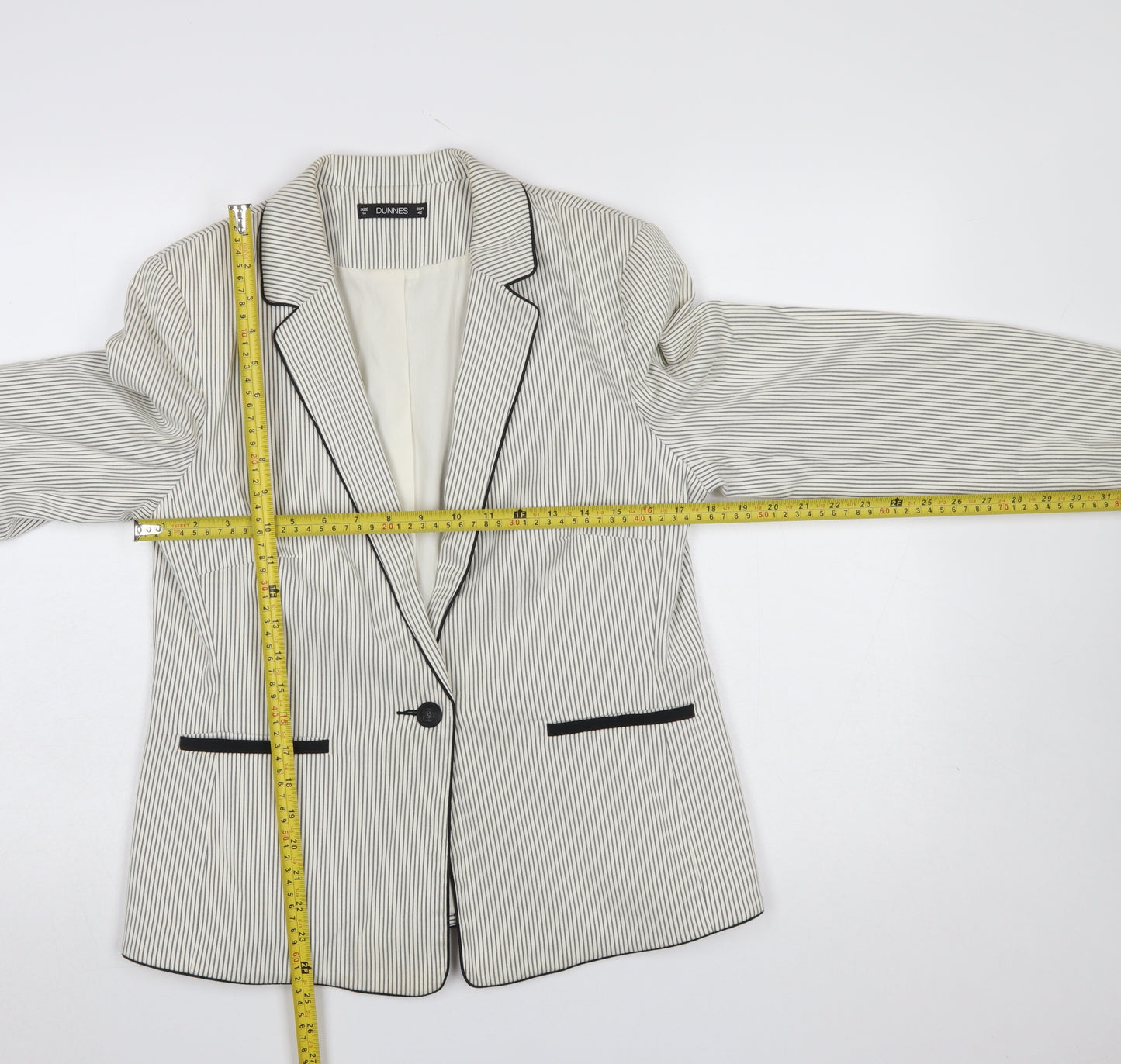 Dunnes Women Beige Pinstripe Single Breasted Blazer Size 14