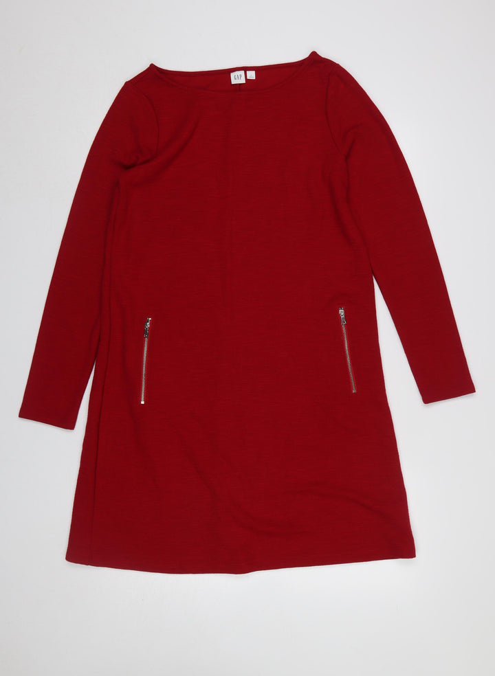 GAP Women’s Red Shift Knit Dress Size M Long Sleeve Zip Detail