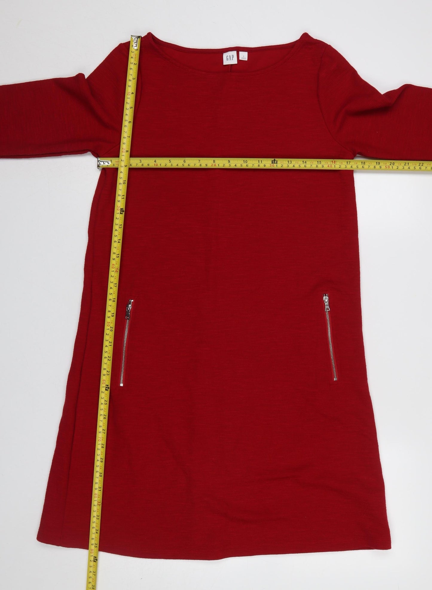GAP Women’s Red Shift Knit Dress Size M Long Sleeve Zip Detail